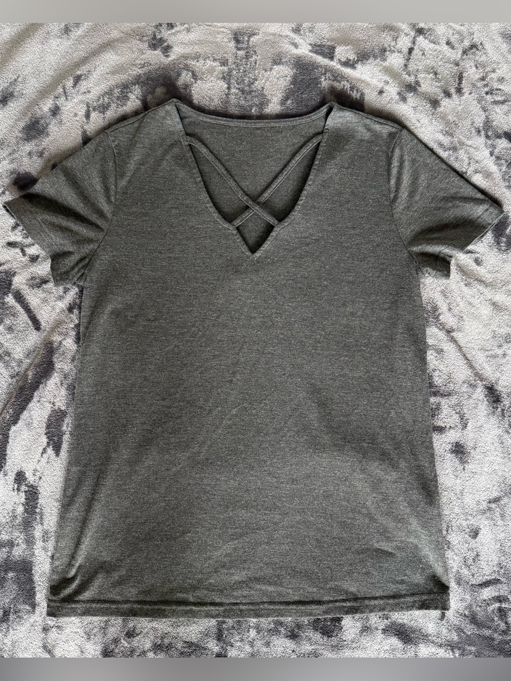 Women's Dark Gray Crisscross V-Neck Tee - Unbranded